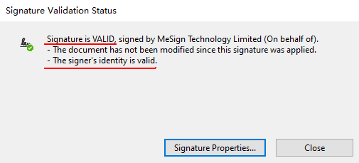 Signature Validation Status